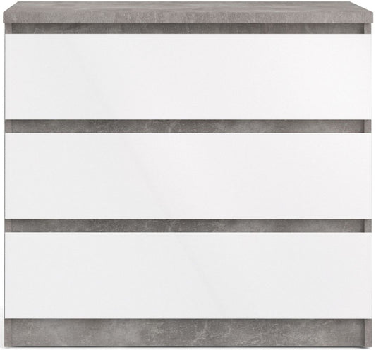 Naia Chest of 3 Drawer in Concrete and White High Gloss