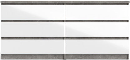 Naia Wide Chest of 6 Drawer in Concrete and White High Gloss