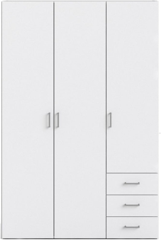 Space Wardrobe 3 Door 3 Drawer in White