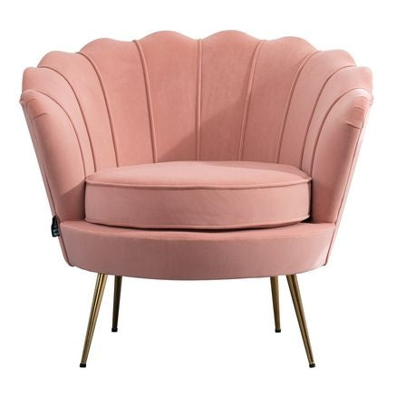 Ariel Coral Velvet Fabric Armchair with Gold Legs