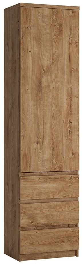 Fribo Tall Narrow 1 Door 3 Drawer Cupboard in Oak