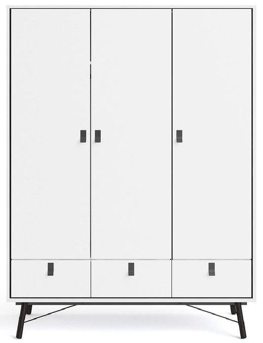 Ry Wardrobe 3 Door 3 Drawer in Matt White