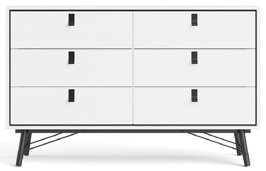 Ry Wide Double Chest of Drawer 6 Drawer in Matt White