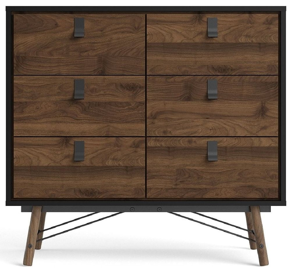 Ry Double Chest of Drawer 6 Drawer in Matt Black Walnut