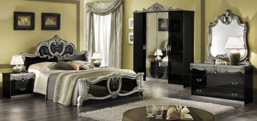 Camel Barocco Black and Silver Italian Bedroom Set with King Size Bed