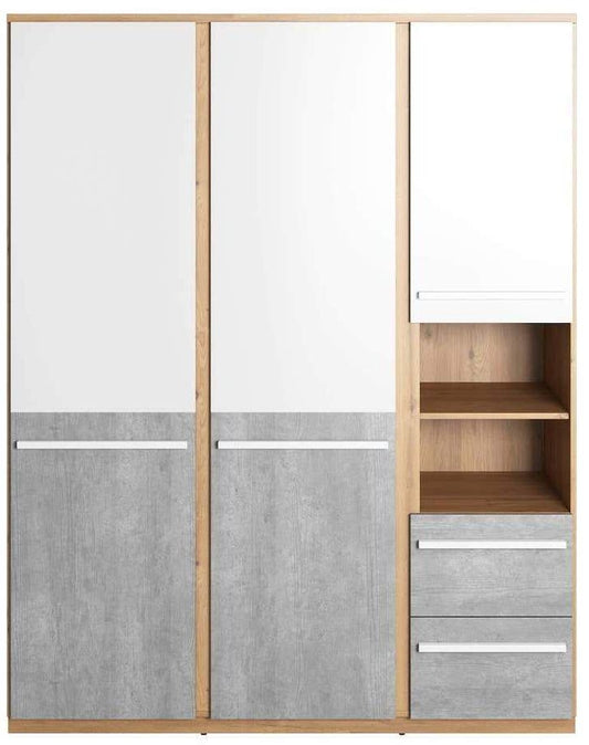 Plano Oak and Faux Concrete 3 Door Wardrobe