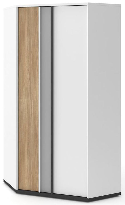 Imola White Corner Wardrobe | Hinged | White | 8 Shelves | 2 Doors | 95cm