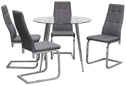 Nova 90cm Round Glass Dining Table with 4 Chairs - Grey and Chrome