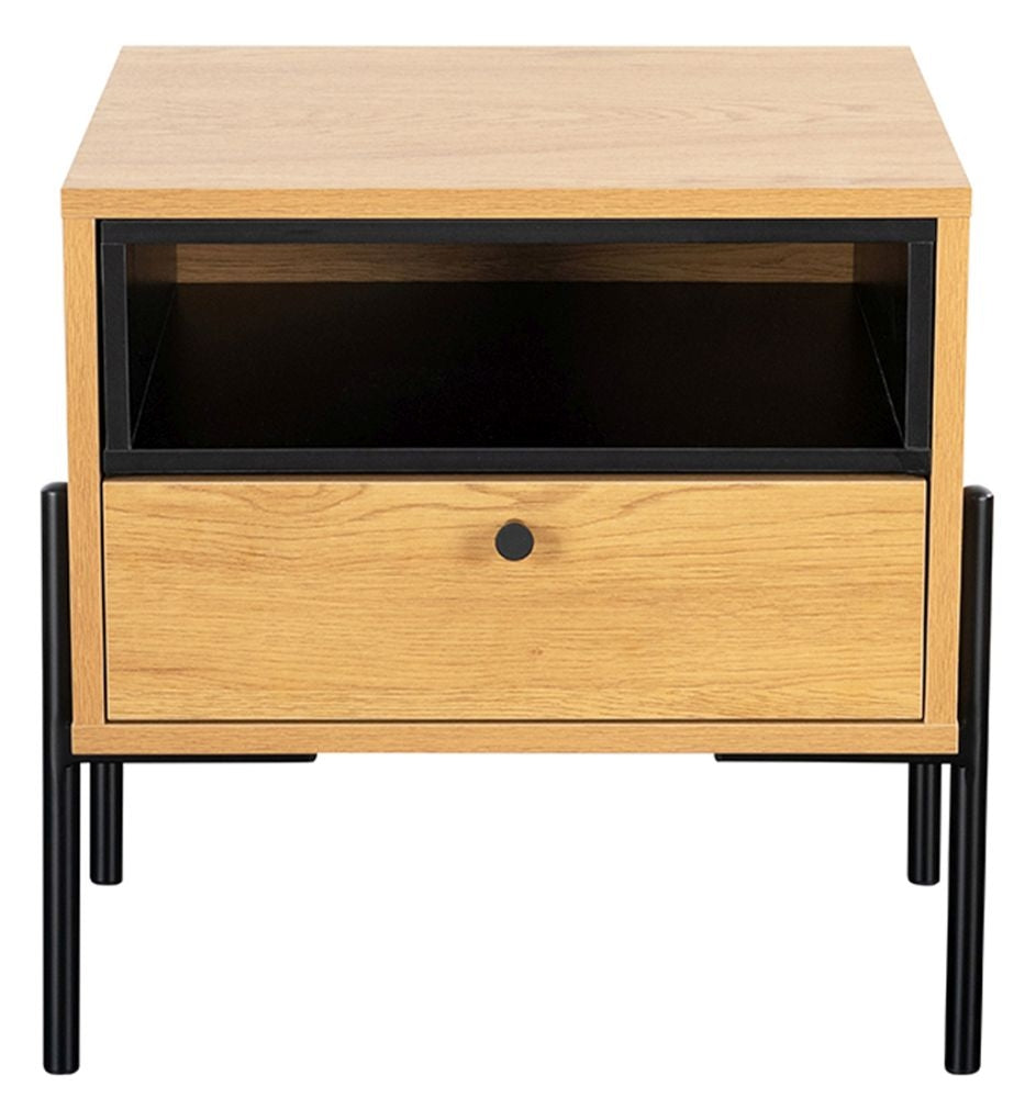 Vida Living Madrid Oak and Black 1 Drawer Bedside Table