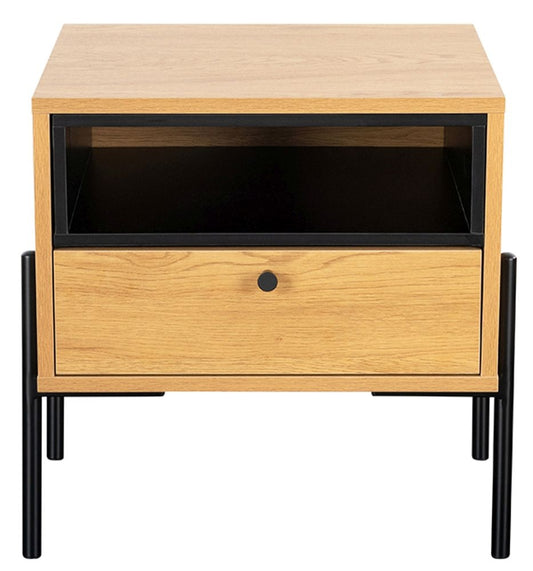 Vida Living Madrid Oak and Black 1 Drawer Bedside Table