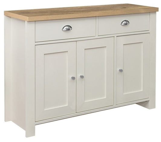 Highgate Cream and Oak Effect Small Sideboard - 3 Doors