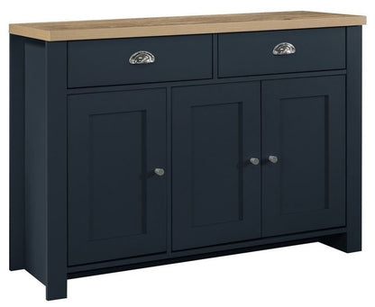 Highgate Blue and Oak Effect Small Sideboard - 3 Doors