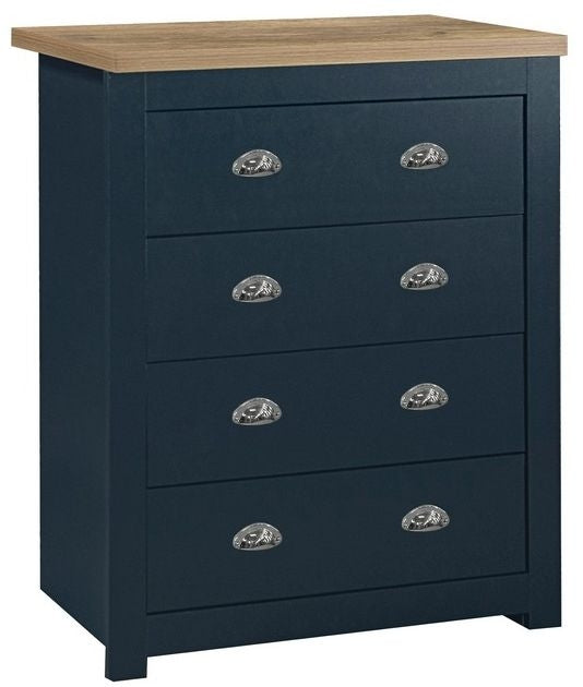 Highgate Blue and Oak Effect Chest - 4 Drawers