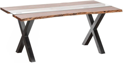 Live Edge Glass Inlay 6 Seater Dining Table - Acacia Wood and Metal