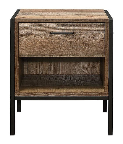 Urban Rustic Wood Effect Industrial Style Bedside Cabinet - 1 Drawer