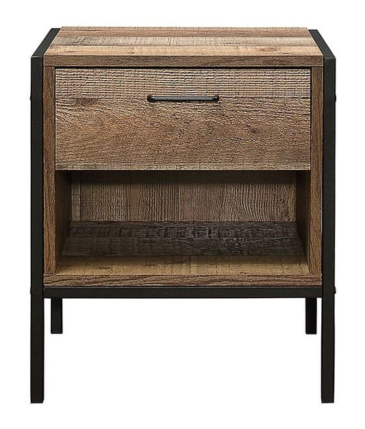 Urban Rustic Wood Effect Industrial Style Bedside Cabinet - 1 Drawer