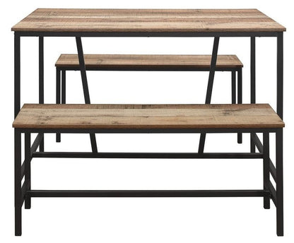 Urban Rustic Wood Effect Industrial Style Kitchen Dining Set with 2 Benches