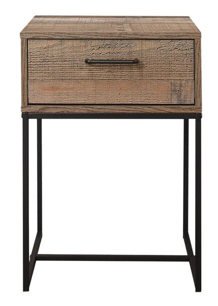 Urban Rustic Wood Effect Industrial Style Narrow Bedside Cabinet - 1 Drawer