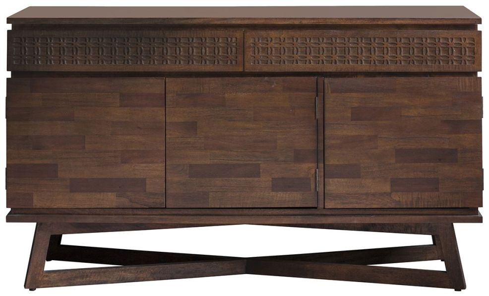 Boho Retreat 140cm Chocolate Wood Medium Sideboard - 3 Doors