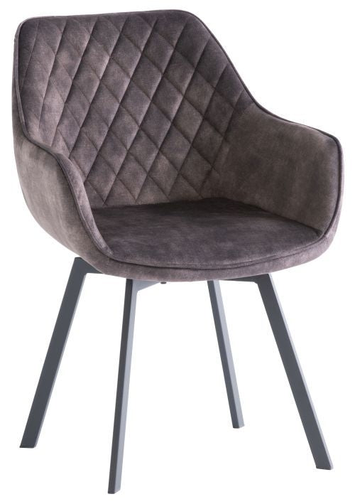 Viola Graphite Velvet Fabric Swivel Dining Chair with Black Powder Coated Legs (Sold in Pairs)