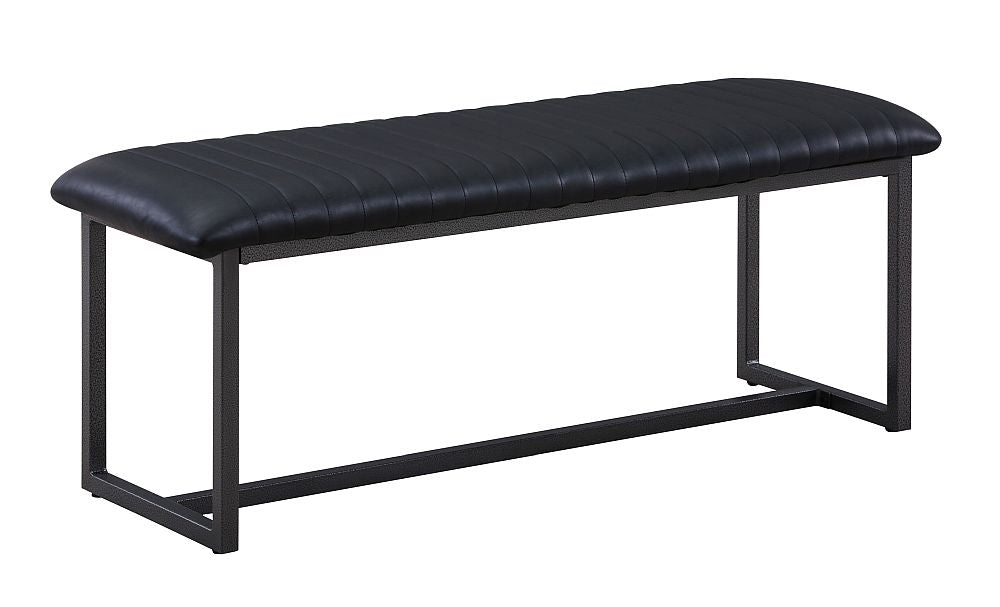 Vintage Black Leather Dining Bench