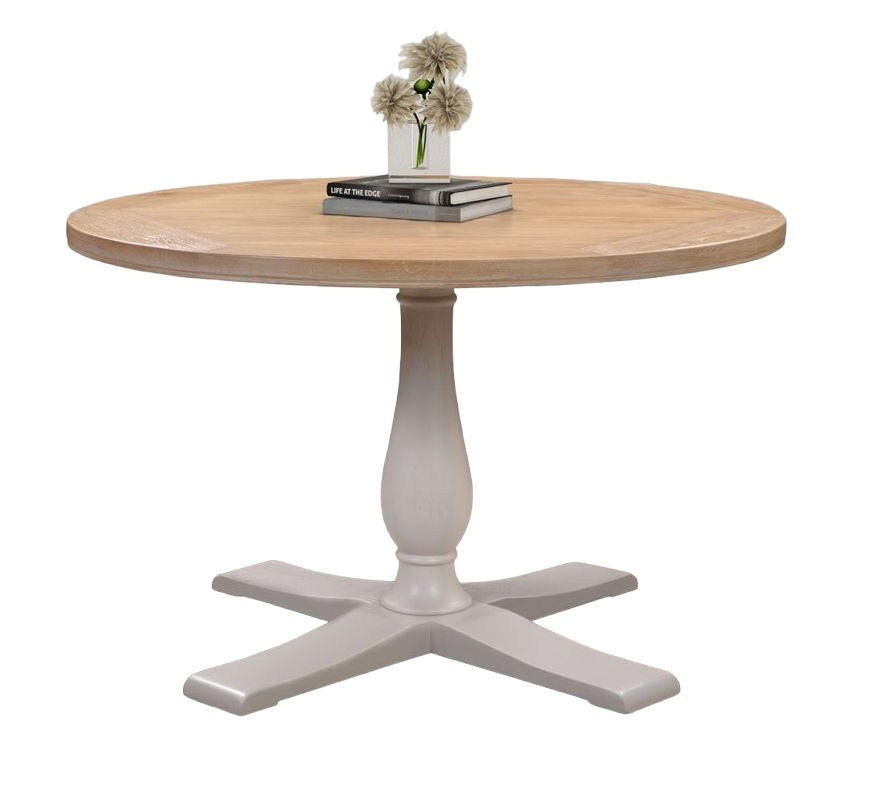 Clarion Oak and Grey Painted Round Dining Table - 4 Seater