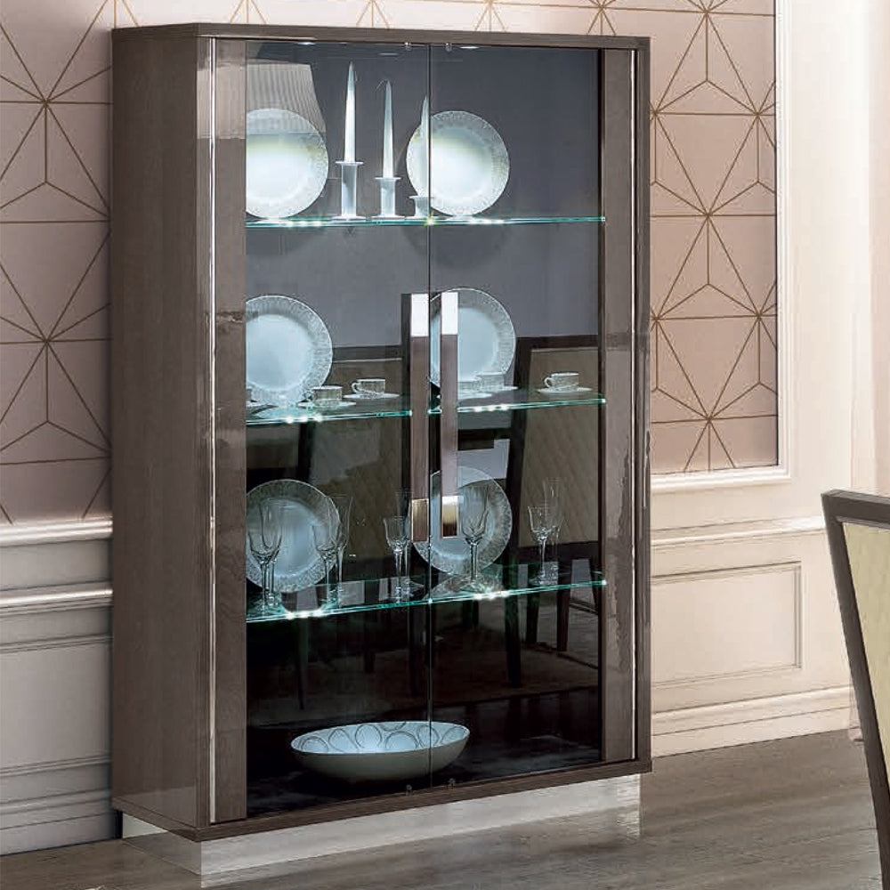 Camel Platinum Day Silver Birch Slim Italian Large Glass Cabinet