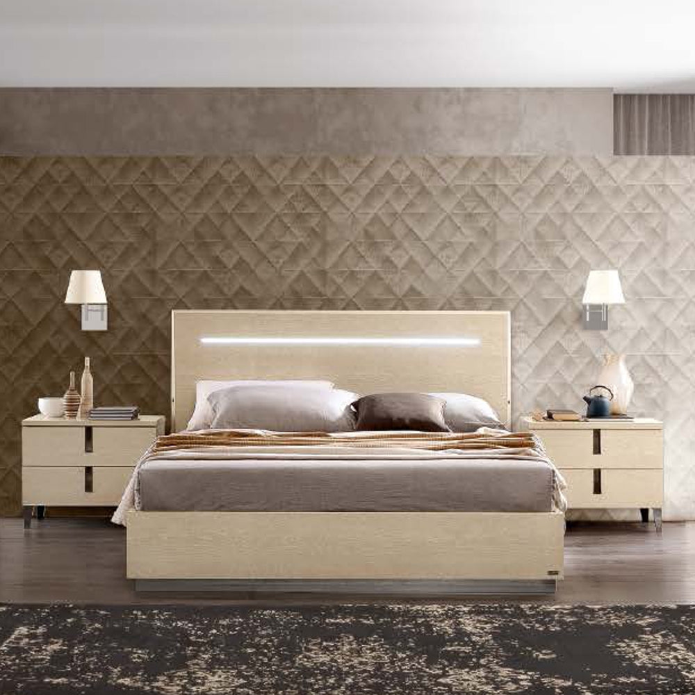 Camel Ambra Night Sand Birch Italian Legno Bed with Luna Storage