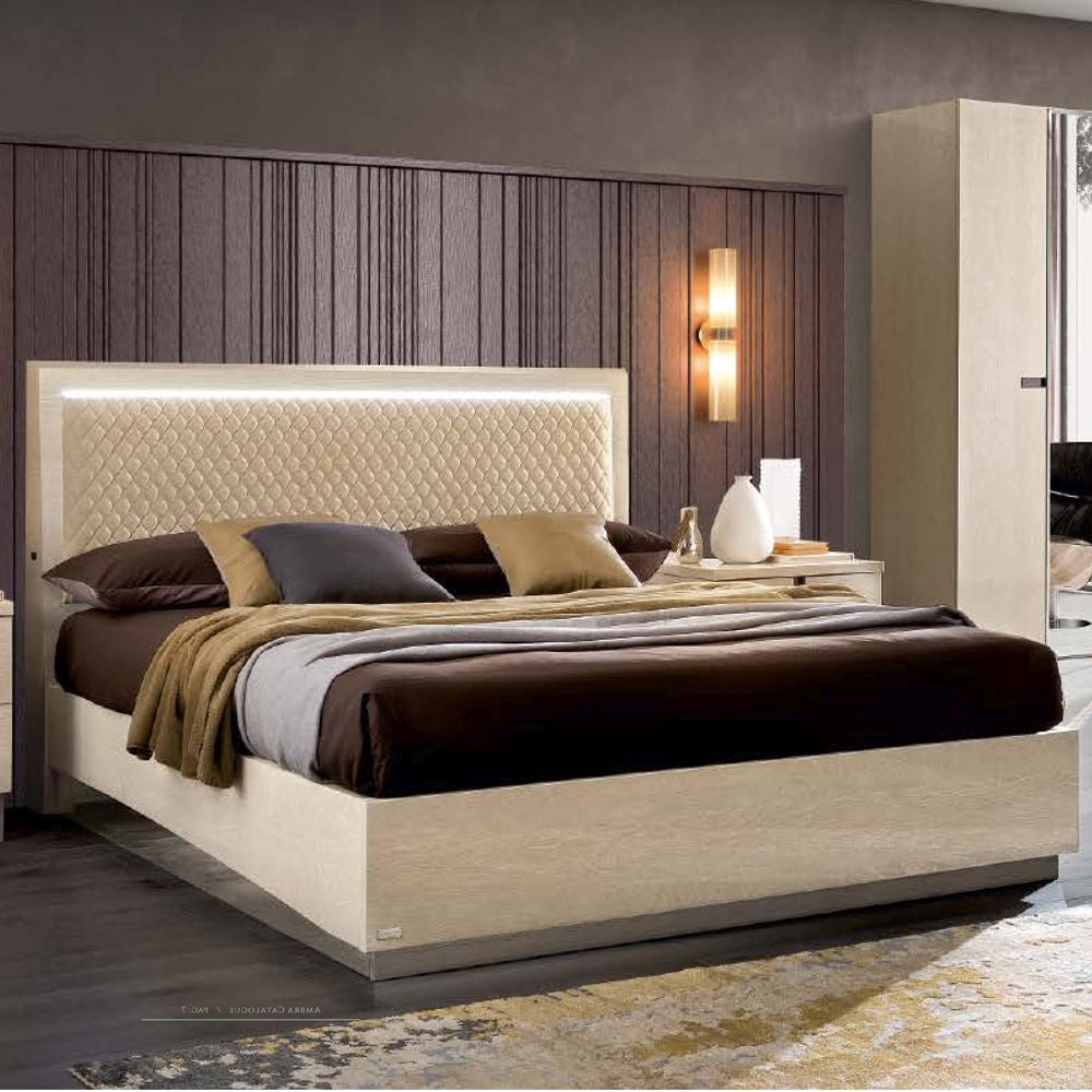 Camel Ambra Night Sand Birch Italian Rombi Bed with Luna Storage