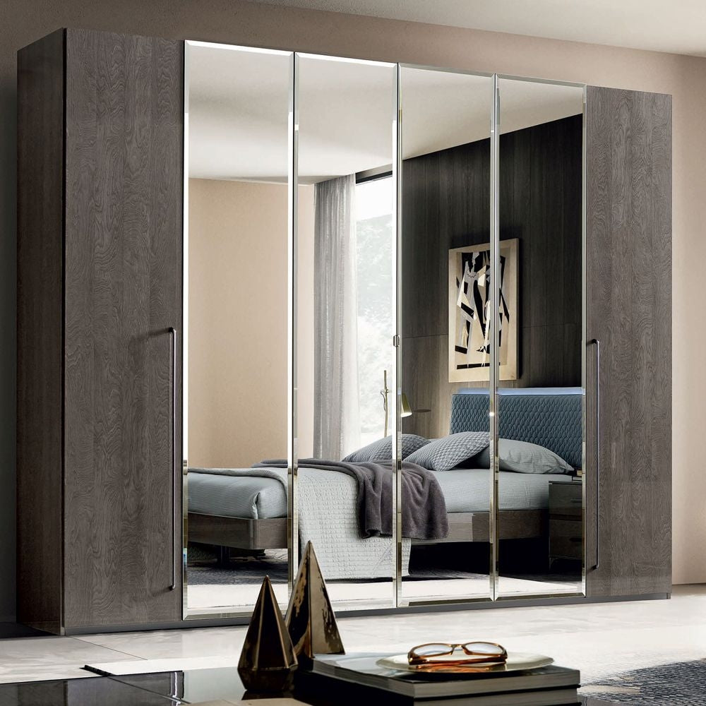 Camel Maia Night Silver Birch Italian 6 Door Wardrobe with Mirror