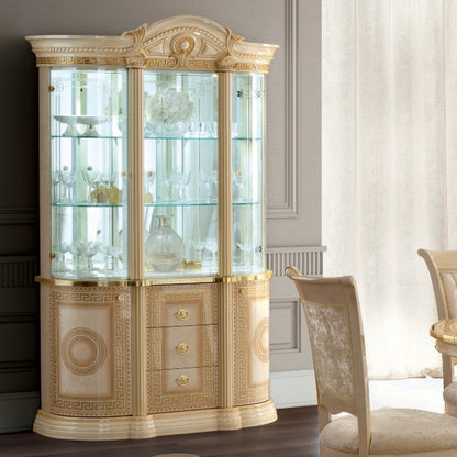 Camel Aida Day Ivory Italian 3 Door China Cabinet with LED Light