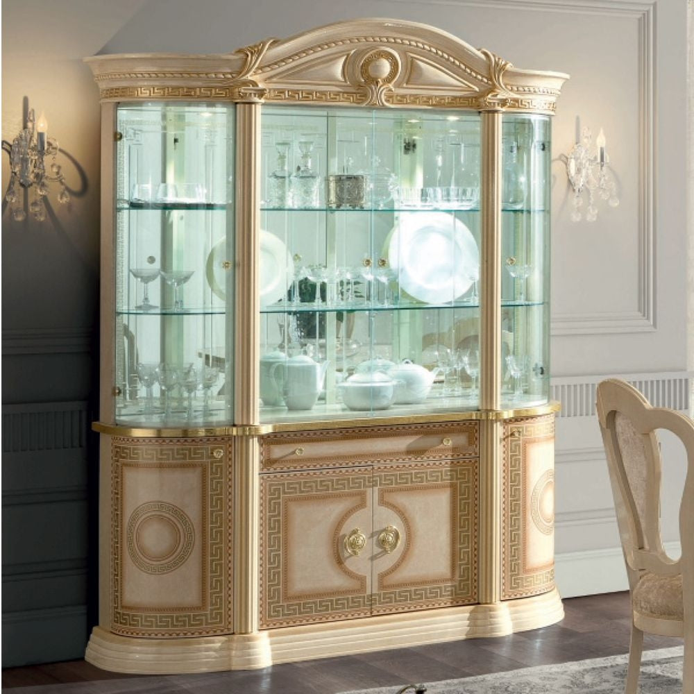 Camel Aida Day Ivory Italian 4 Door China Cabinet with LED Light