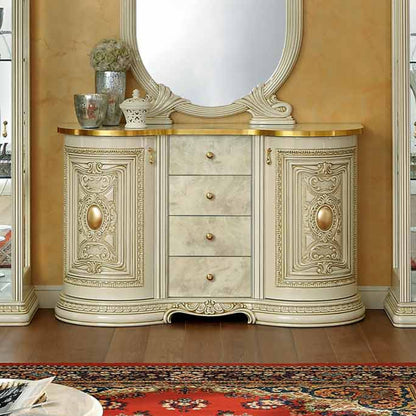 Camel Leonardo Day Ivory High Gloss and Gold Italian Buffet Medium Sideboard