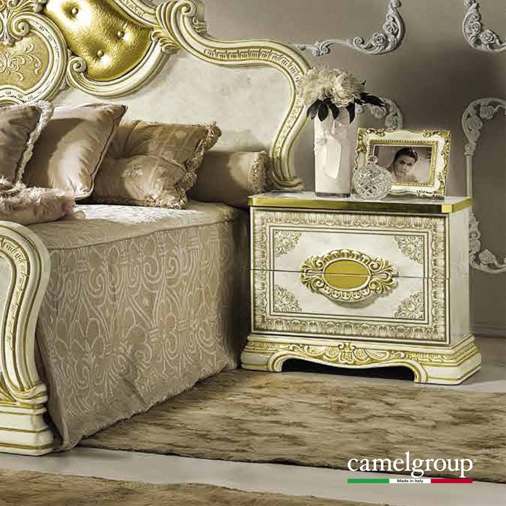 Camel Leonardo Night Italian Ivory High Gloss and Gold Bedside Cabinet