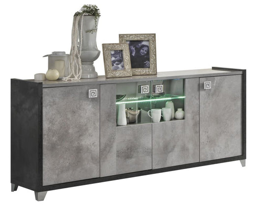 Milo Grey Marble Effect 4 Door Italian Sideboard with LED Light