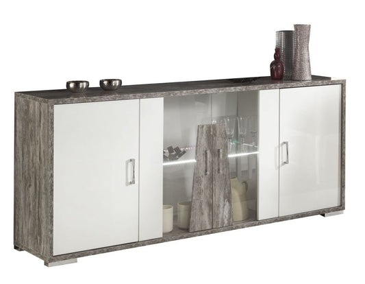 Naro Dove Grey and White 4 Door Italian Sideboard with LED Light