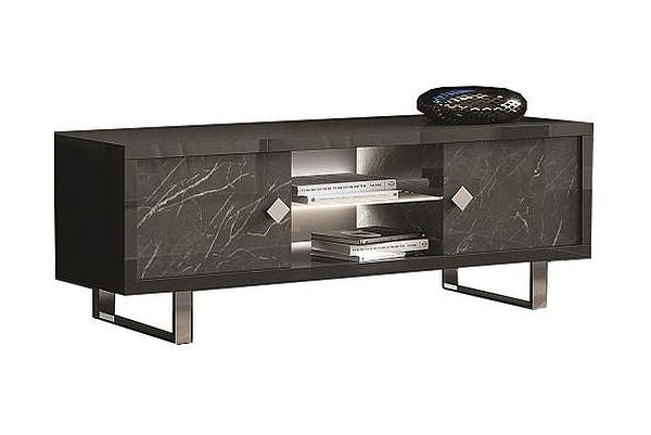 Carvelle Glossy Grey Marble Effect 2 Door Italian TV Unit