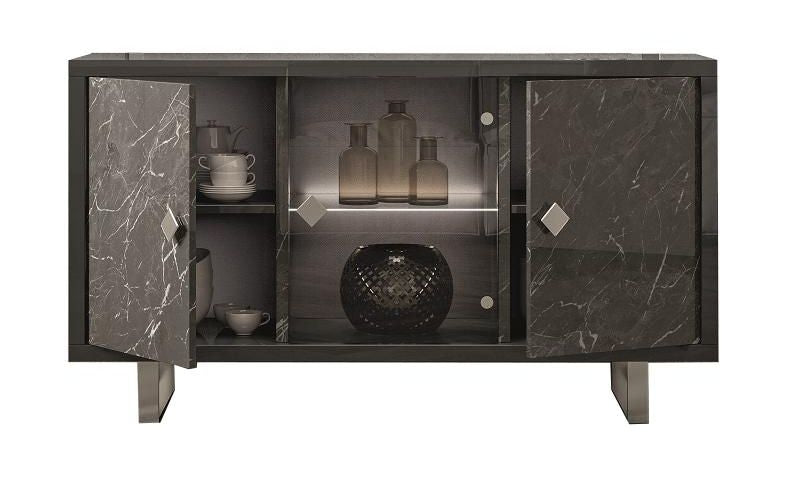 Carvelle Glossy Grey Marble Effect 3 Door Italian Sideboard with LED Light