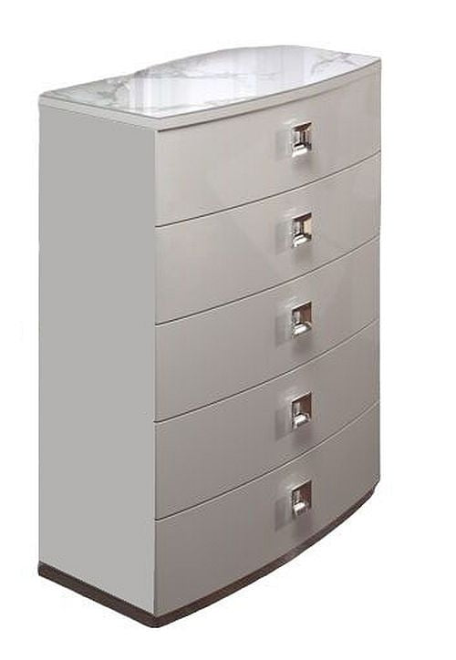 Betty High Gloss White 5 Drawer Italian Tallboy Chest