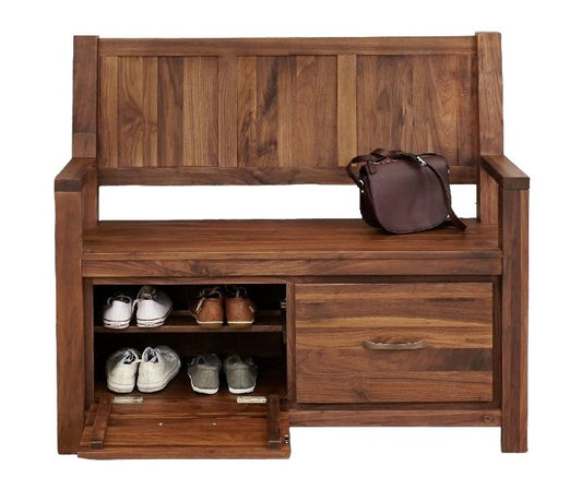 Mayan Walnut Monks Storage Bench