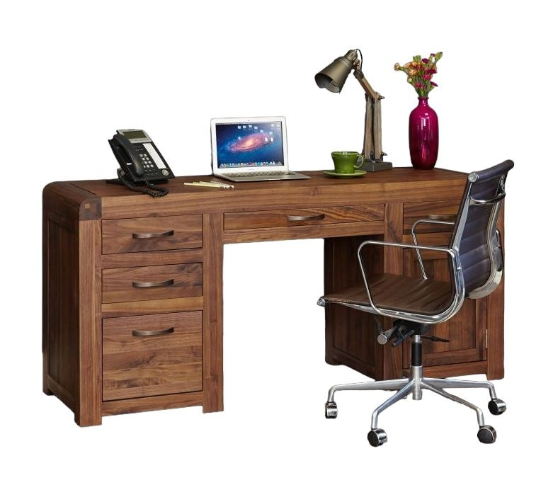 Shiro Walnut 1 Door 5 Drawer Computer Desk