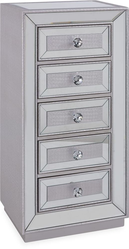 Sofia Mirrored 5 Drawer Tall Boy Chest