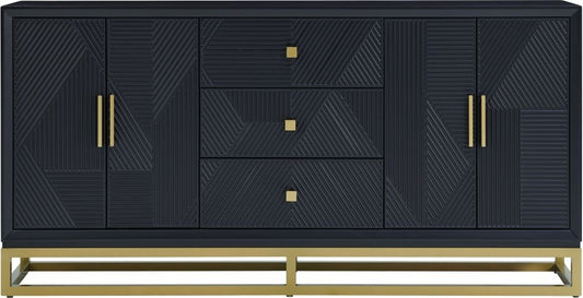 Orlando Black Geometric Design 4 Door 3 Drawer Sideboard