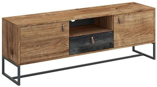 Dark Oak and Black TV Unit