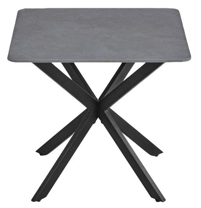 Azzurra Sintered Stone Grey Square End Table with Black Metal Spider Legs