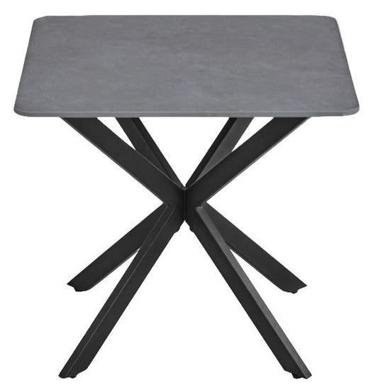 Azzurra Sintered Stone Grey Square End Table with Black Metal Spider Legs