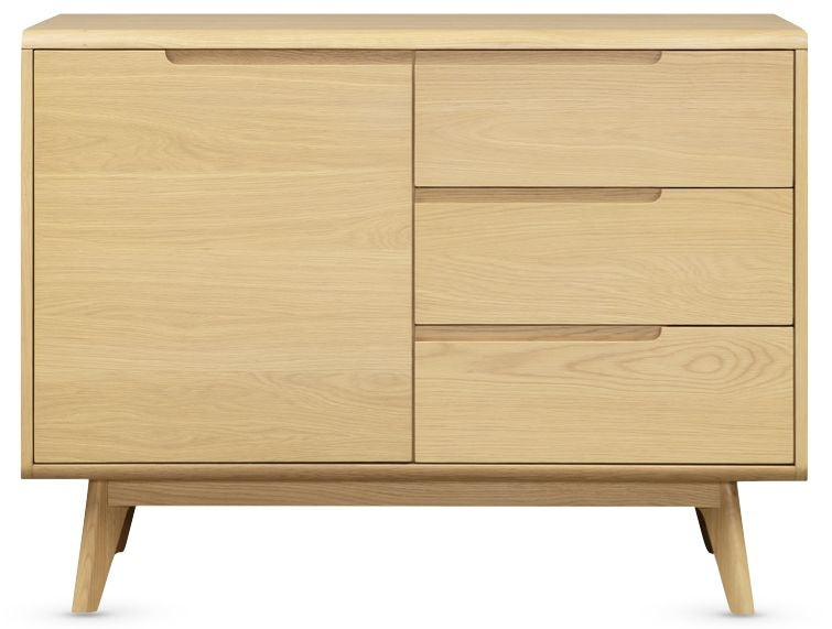 Carrington Scandinavian Style Oak Compact Sideboard, 81cm with 1 Door 3 Drawer