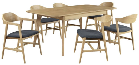 Carrington Scandinavian Style Oak Dining Set, 180cm 6 to 8 seater Diners Rectangular Top - 6 Chairs