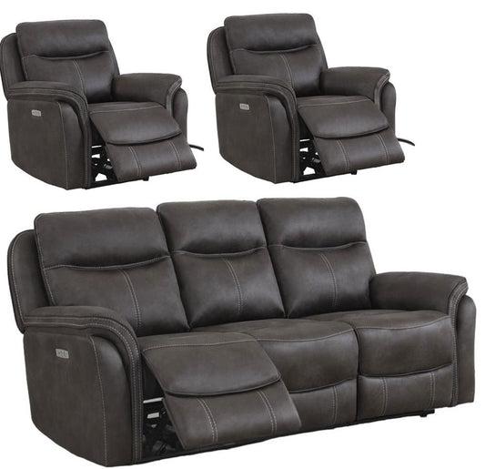 Claremont Grey 3+1+1 Recliner Sofa Set, Velvet Fabric Upholstered