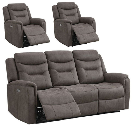 Harrogate Brown 3+1+1 Recliner Sofa Set, Velvet Fabric Upholstered